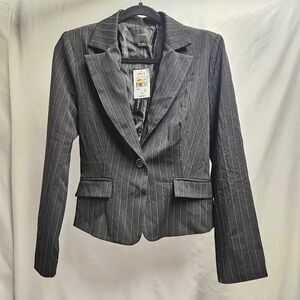 MyMichelle juniors Large black pin stripe blazer jacket button down office NWT